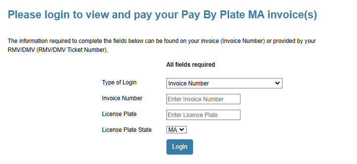 View and Pay your Pay By Plate MA Invoice(s)