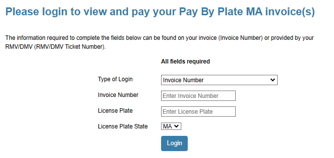 view and pay your Pay By Plate MA invoice